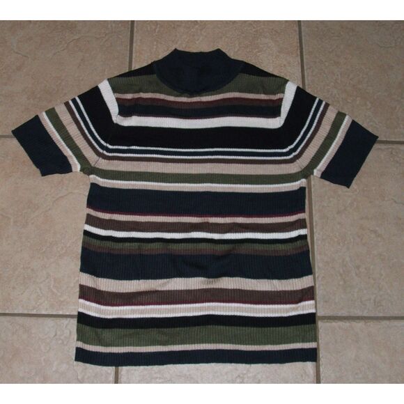 Multicolored Striped Sz Medium Petite Short Sleeve Mock Neck Sweater SAG HARBOR - Picture 1 of 2